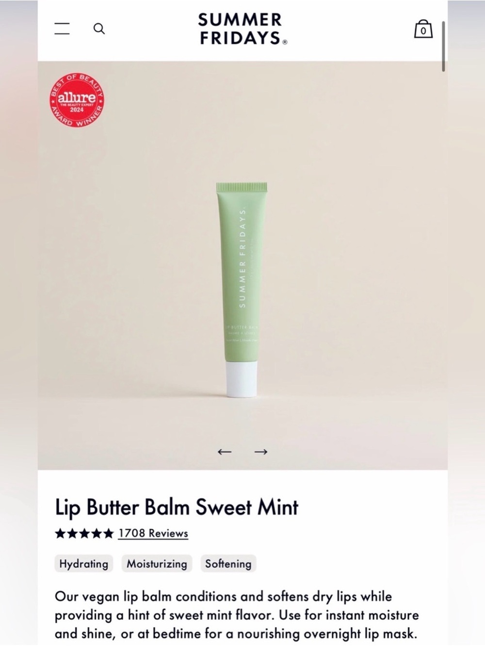 Summer Fridays Lip Butter Balm — Sweet Mint (mint green)